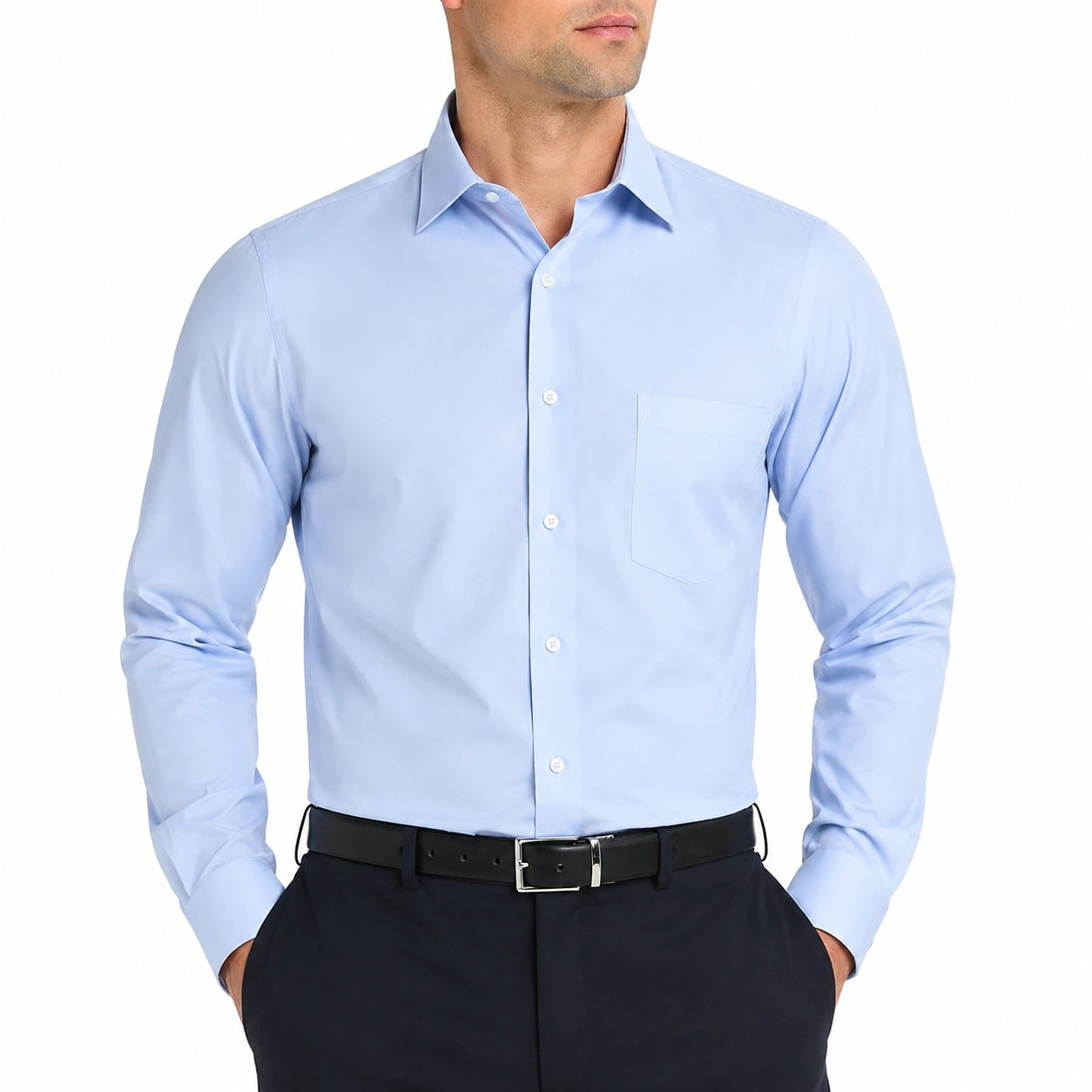 Camicia da uomo M azzurro chiaro a maniche lunghe con taschino stile classico