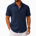 Camicia uomo M in tessuto blu navy a manica corta con taschino stile casual