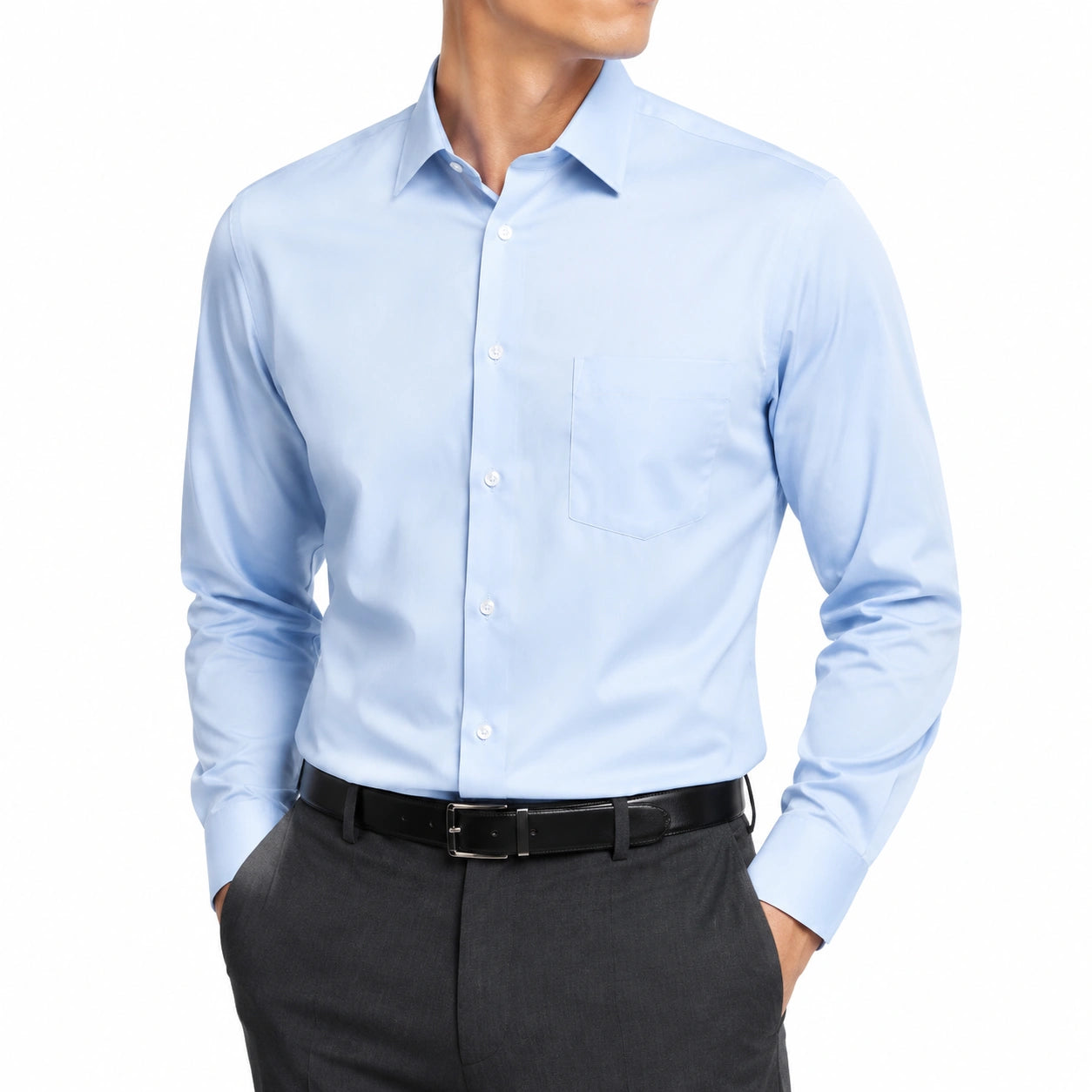 Camicia da uomo taglia M in tessuto liscio azzurro - stile formale a maniche lunghe