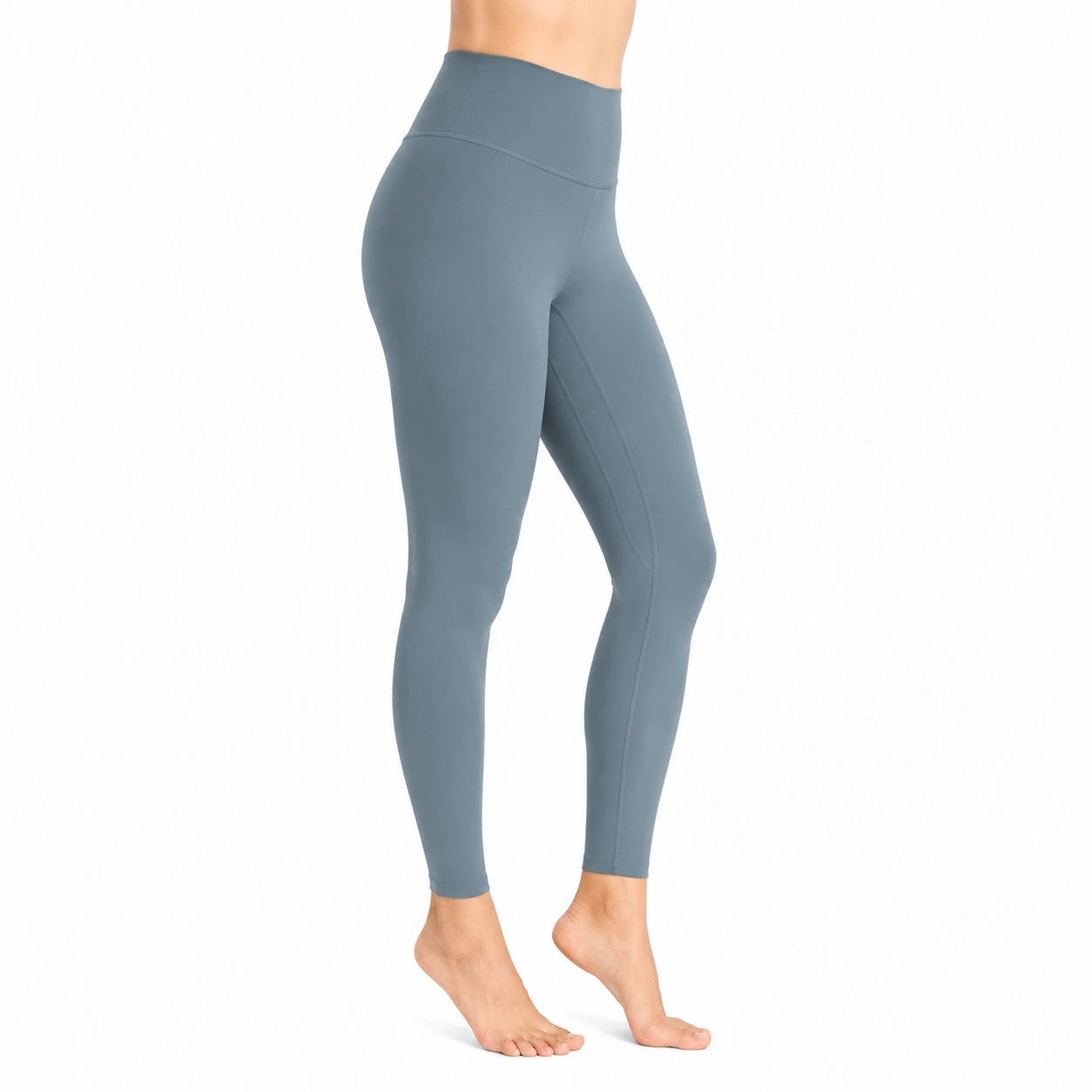 Leggings donna taglia S in tessuto elasticizzato blu grigio a vita alta per attività sportiva