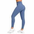 Leggings donna M in tessuto elasticizzato blu a vita alta per allenamento