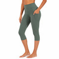Leggings Capri Donna Taglia M in Tessuto Elasticizzato Verde Salvia - Vita Alta con Tasca Laterale