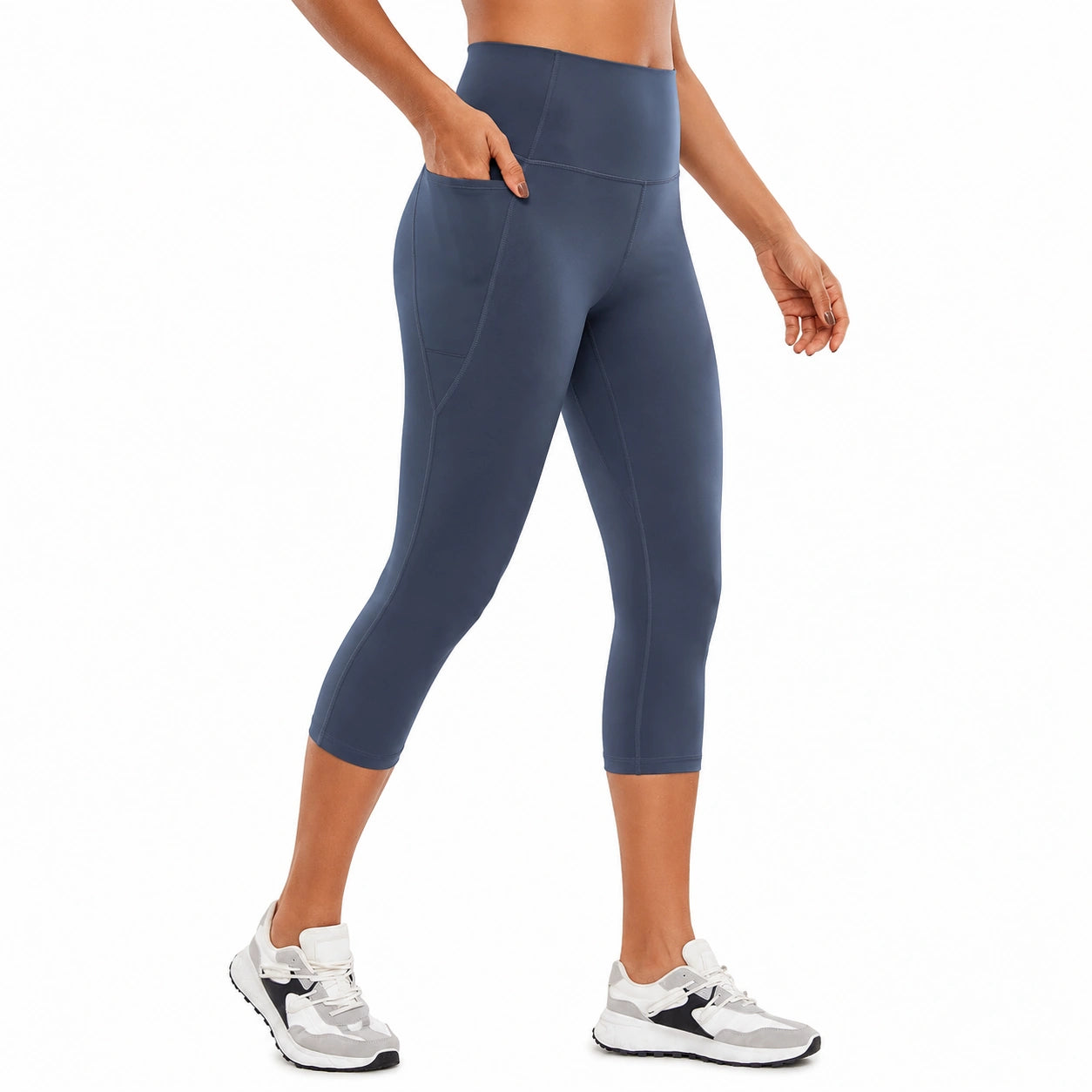 Leggings sportivi donna taglia M blu navy a vita alta con tasca laterale elasticizzati