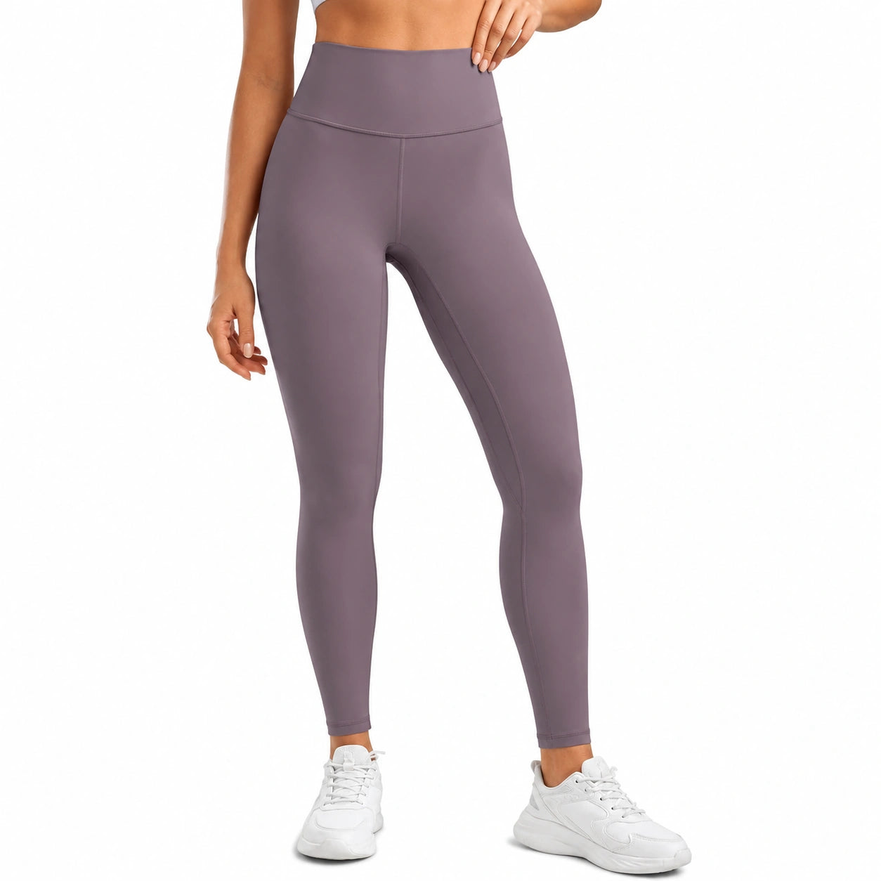 Leggings donna taglia M in tessuto elasticizzato viola a vita alta per allenamento