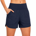 Pantaloncini sportivi donna M in tessuto elasticizzato blu navy con tasche
