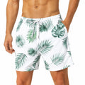 Costume da bagno uomo taglia L bianco e verde in tessuto sintetico con stampa tropicale e tasche