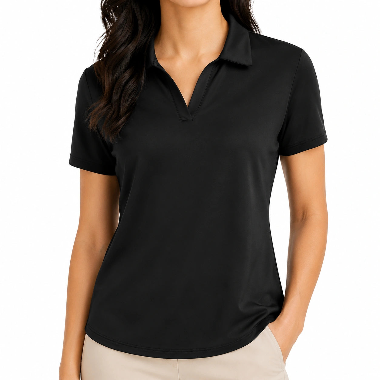 Polo da donna taglia S nera in tessuto sintetico a maniche corte stile casual
