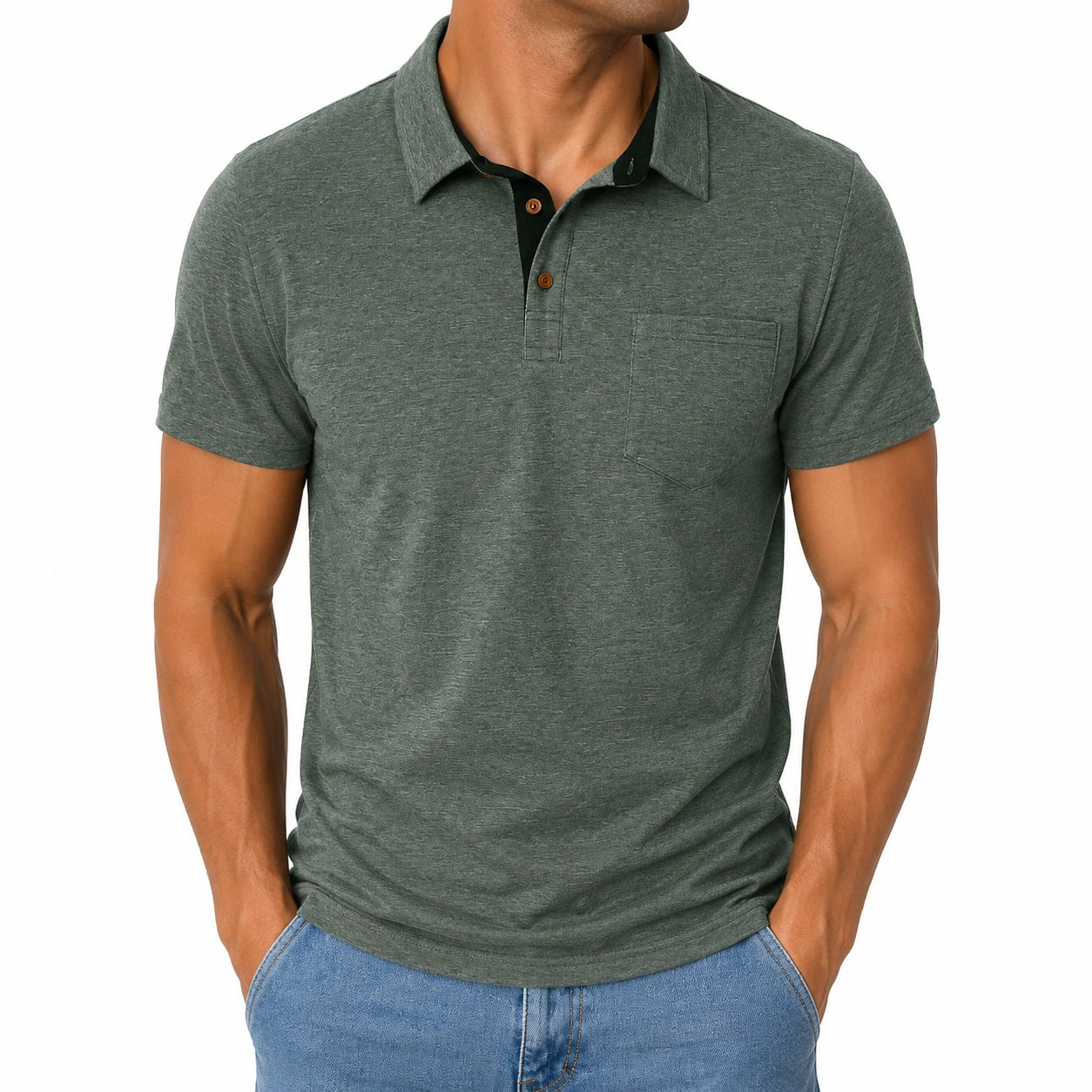 Polo uomo taglia M in tessuto verde con taschino stile casual