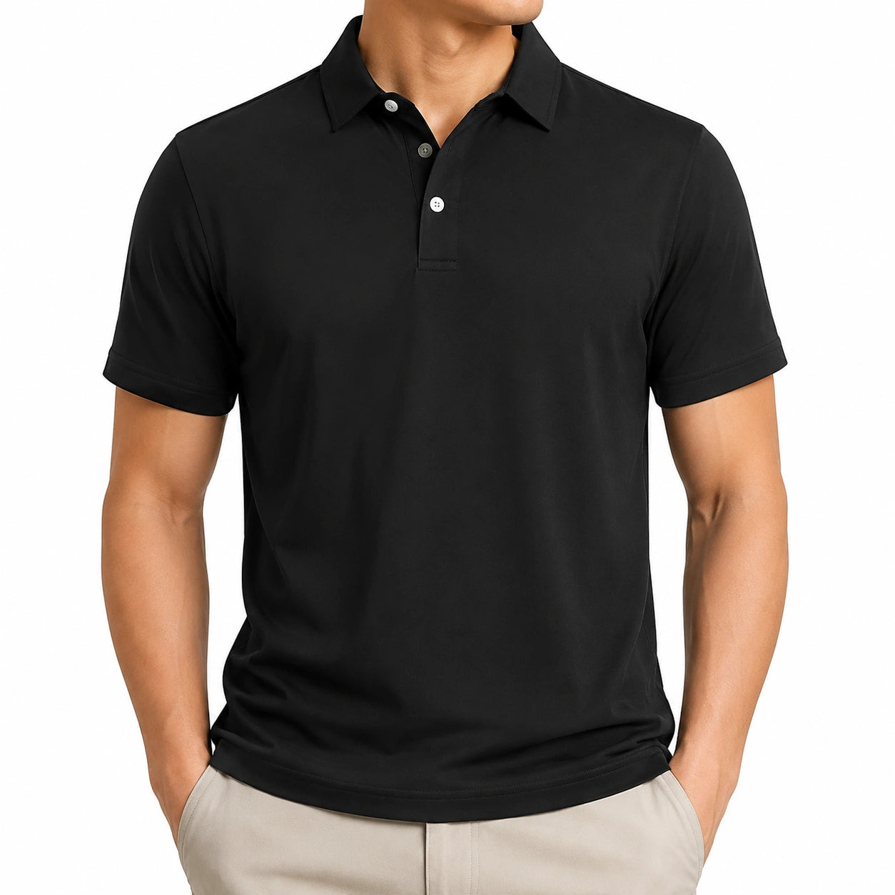 Polo uomo taglia L in tessuto sintetico nero a maniche corte stile casual