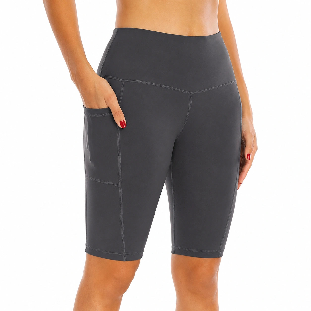 Pantaloncini ciclista donna S in tessuto elasticizzato grigio scuro con tasche laterali