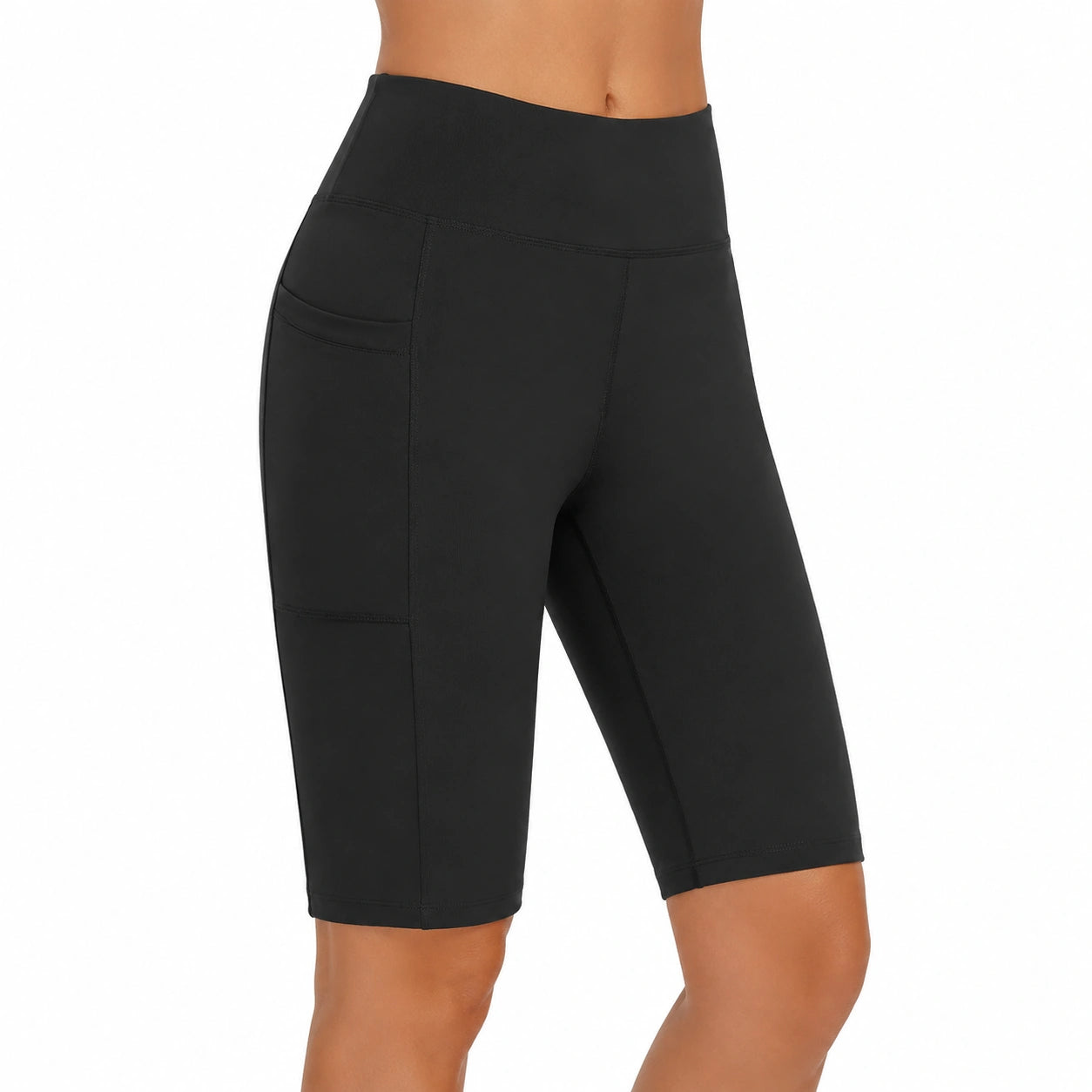 Short leggings donna taglia S in tessuto elasticizzato nero - vita alta per sport