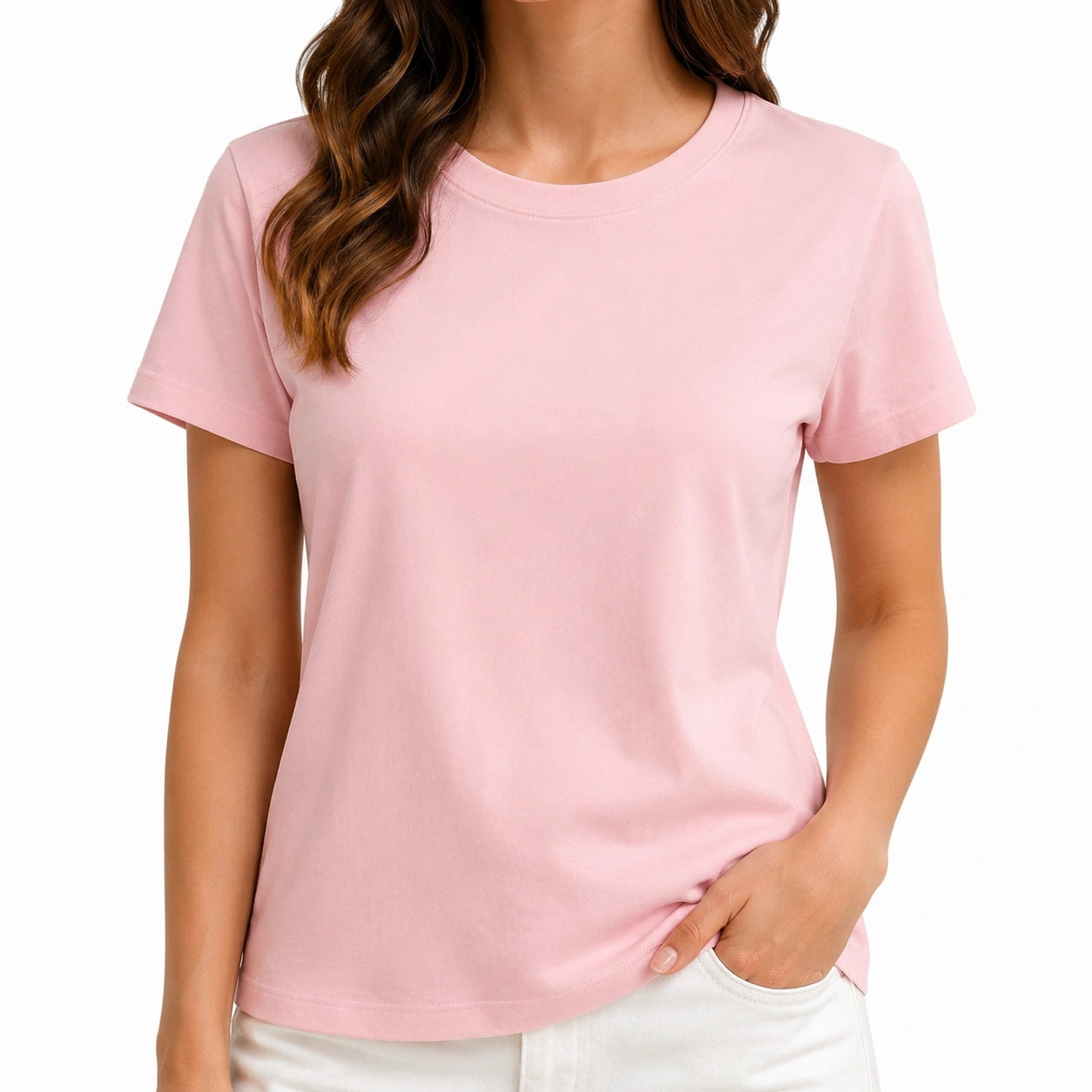 T-shirt donna taglia S rosa in tessuto a maniche corte stile casual