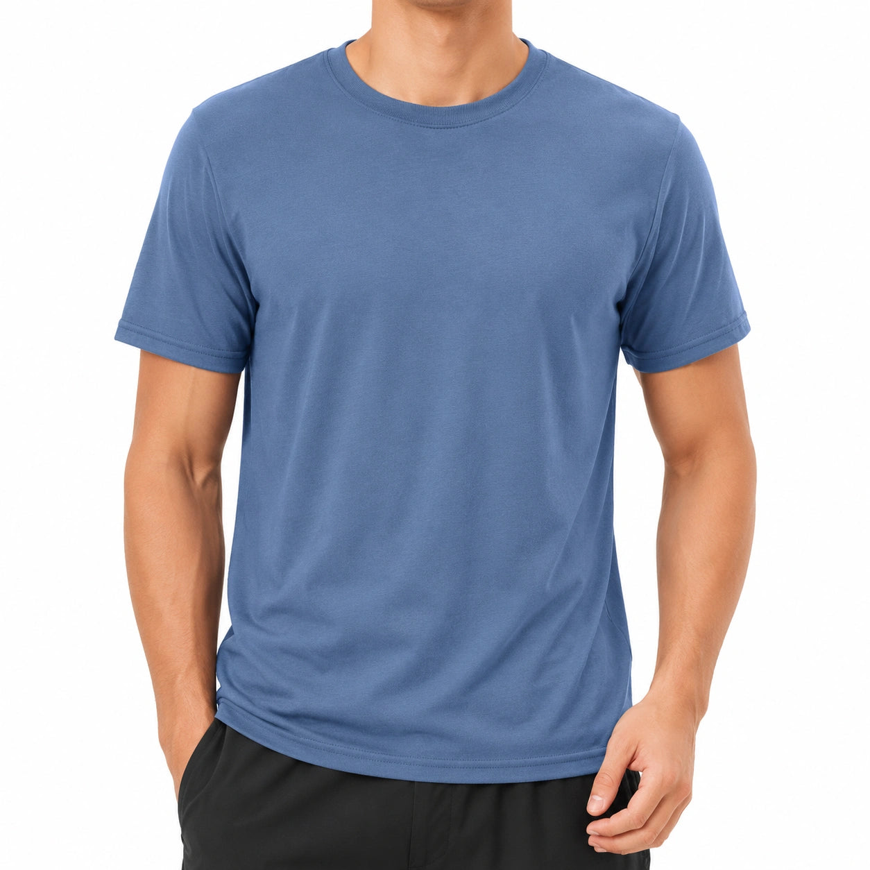 T-shirt uomo M in tessuto blu a maniche corte - girocollo casual