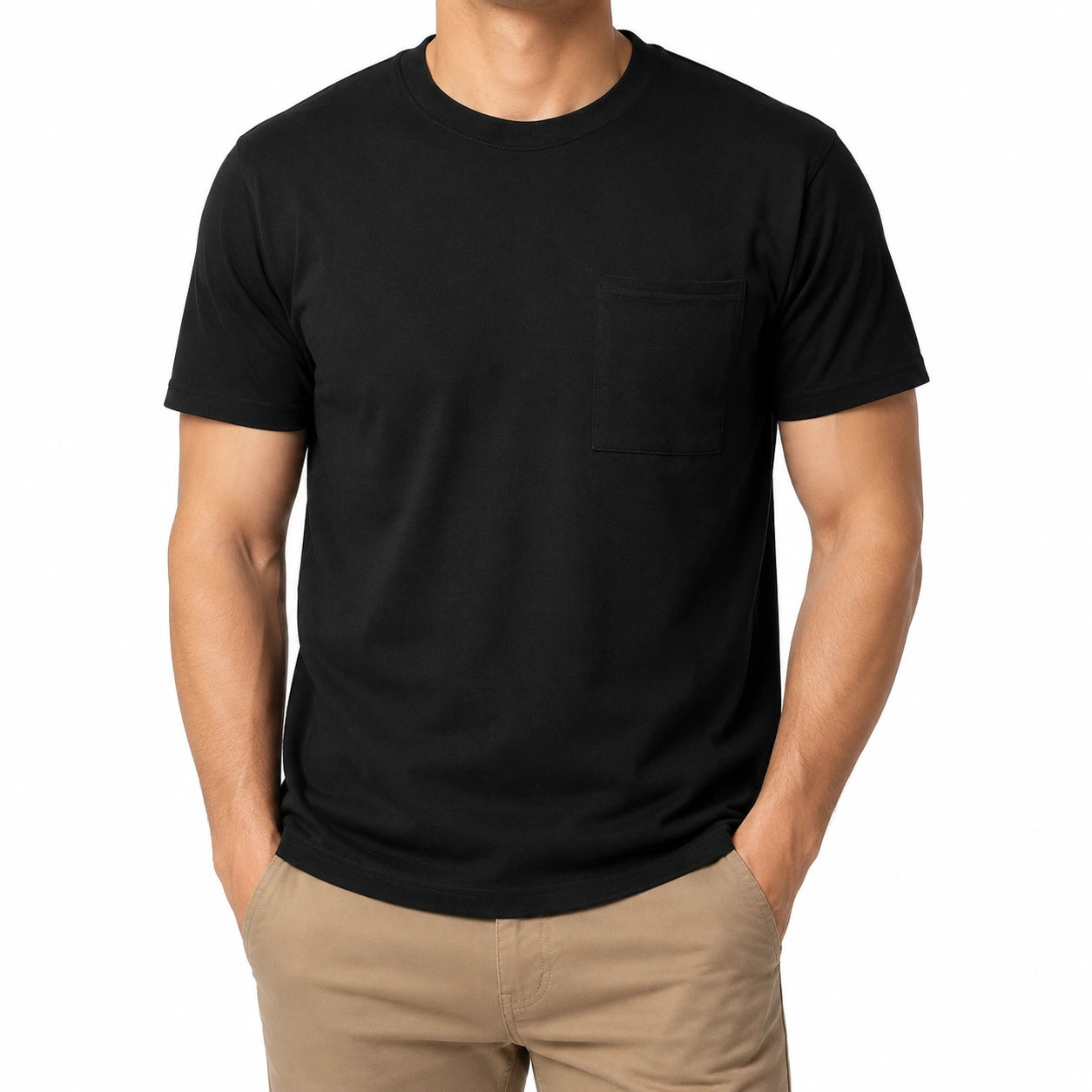T-shirt uomo taglia M in tessuto nero con taschino girocollo casual